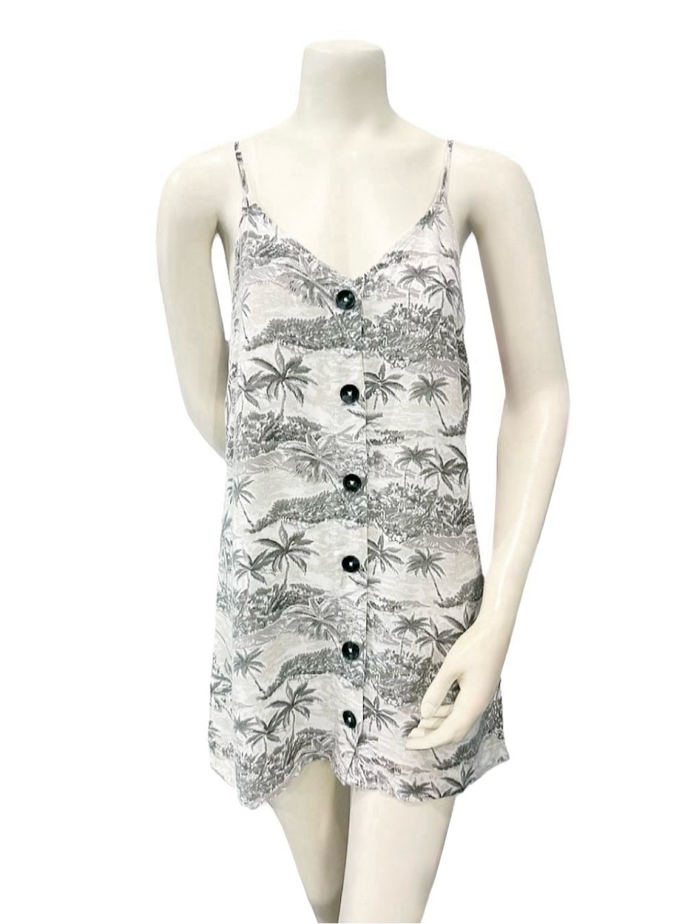 Volcom Tropical Palm Print Button Front Mini Dress Women’s Size Small Gray